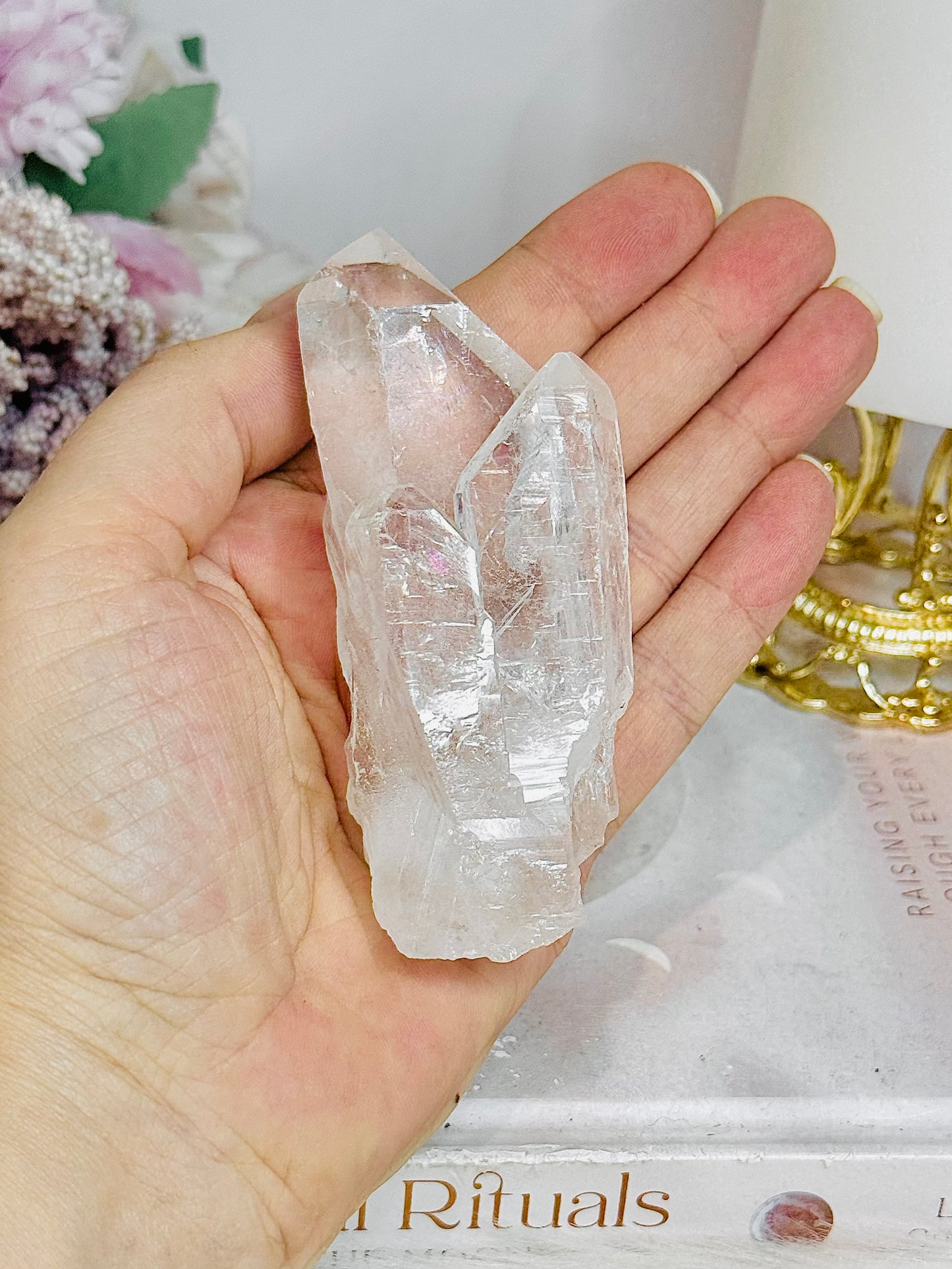 High Grade Clear Quartz Cluster Point with Rainbows 9cm