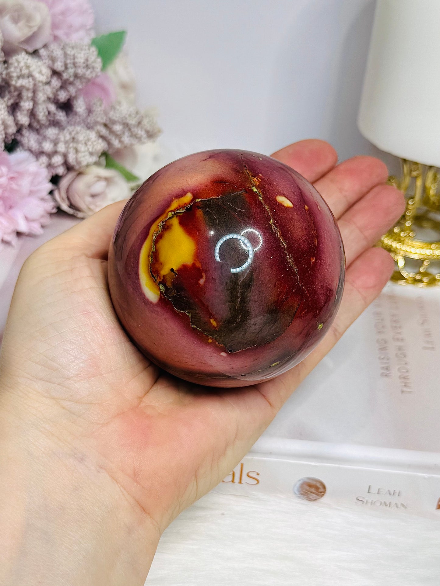 Large Mookaite Jasper Sphere on Stand 494g