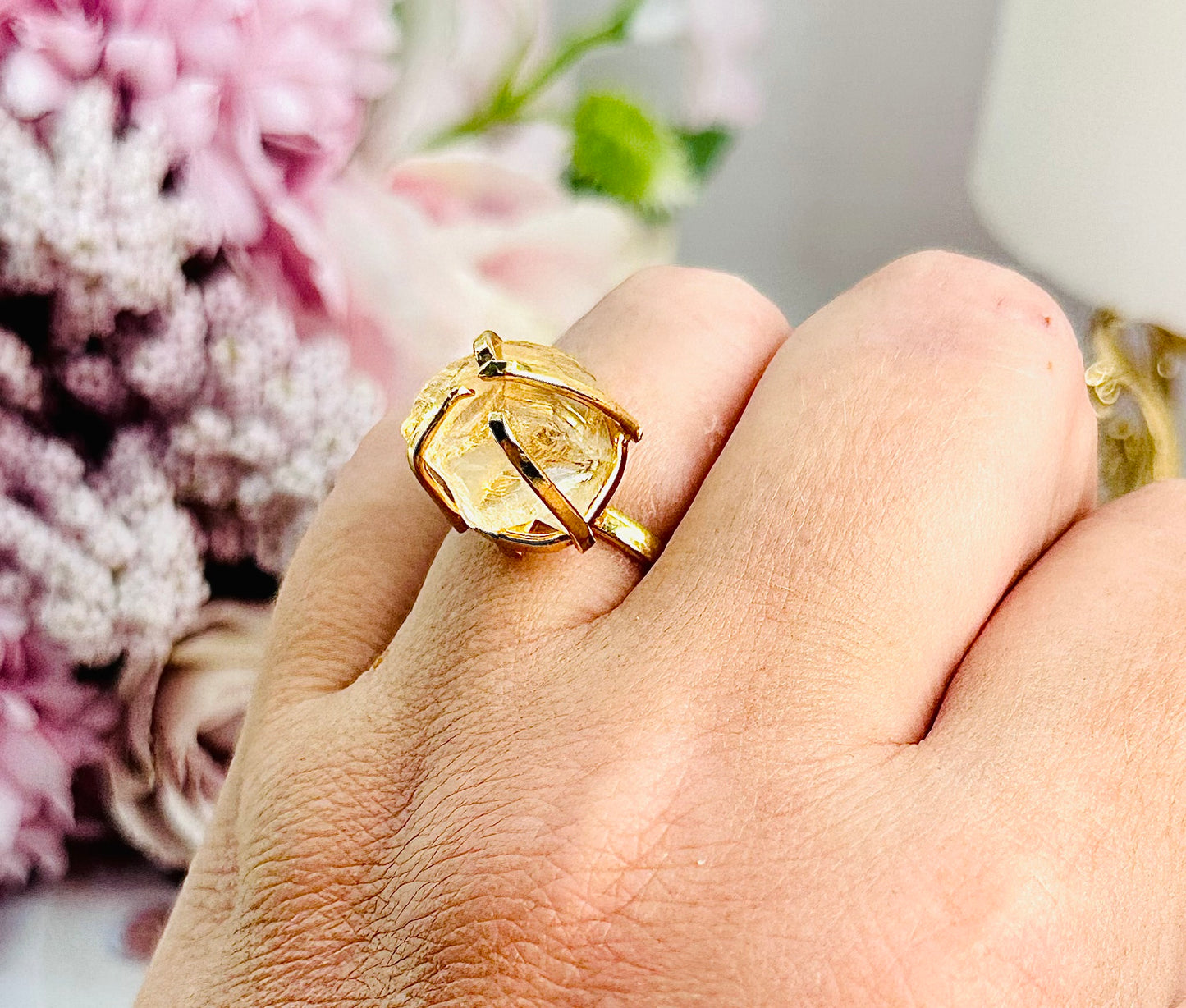 Stunning Natural Citrine Adjustable Ring In Gift Bag From Brazil