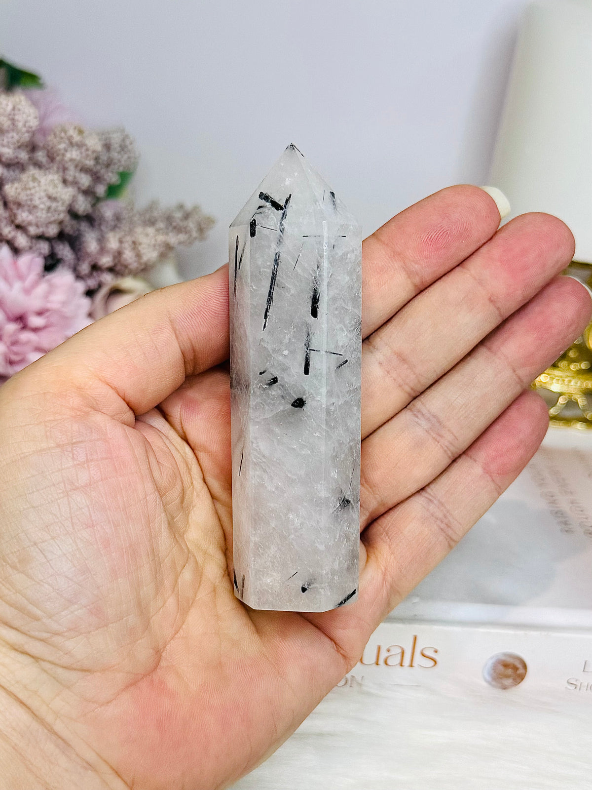Black Tourmaline In Quartz Tower 9.5cm