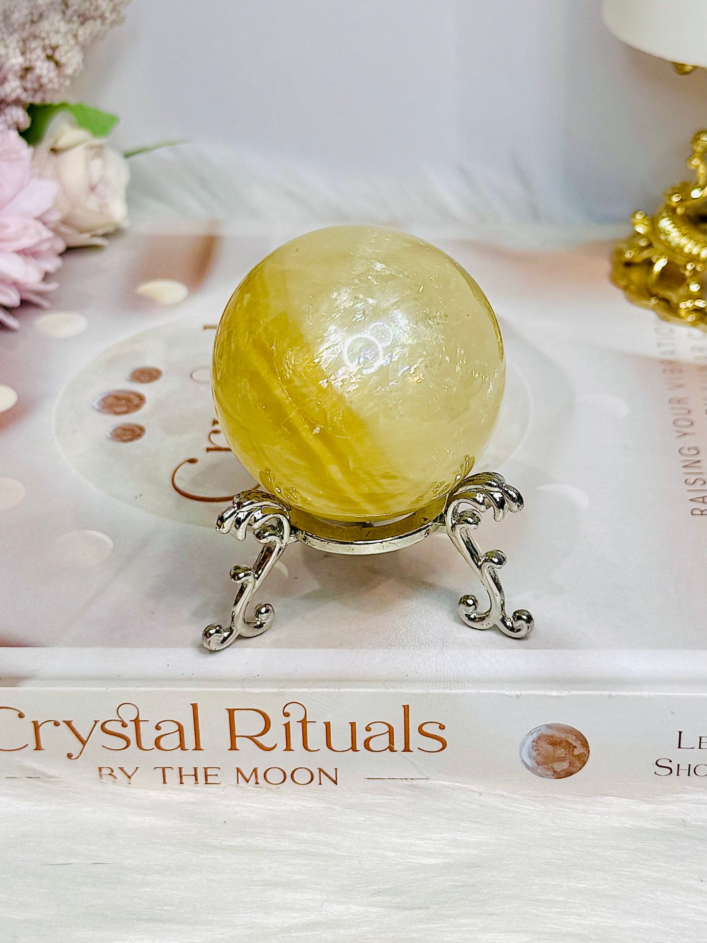 Golden Healer Sphere with Rainbows On Stand 163g