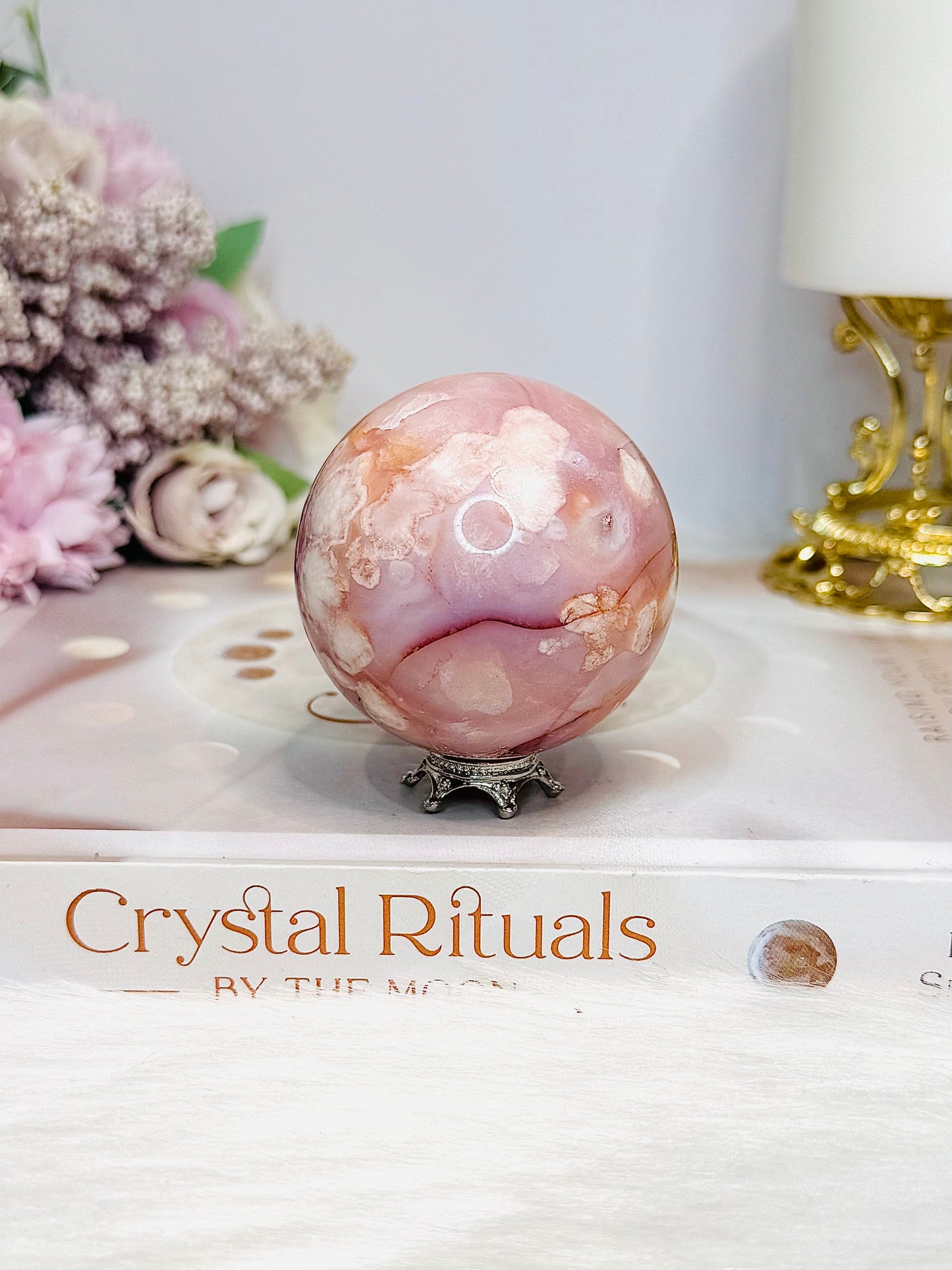 High Grade Flower Carnelian Sphere on Stand 204g