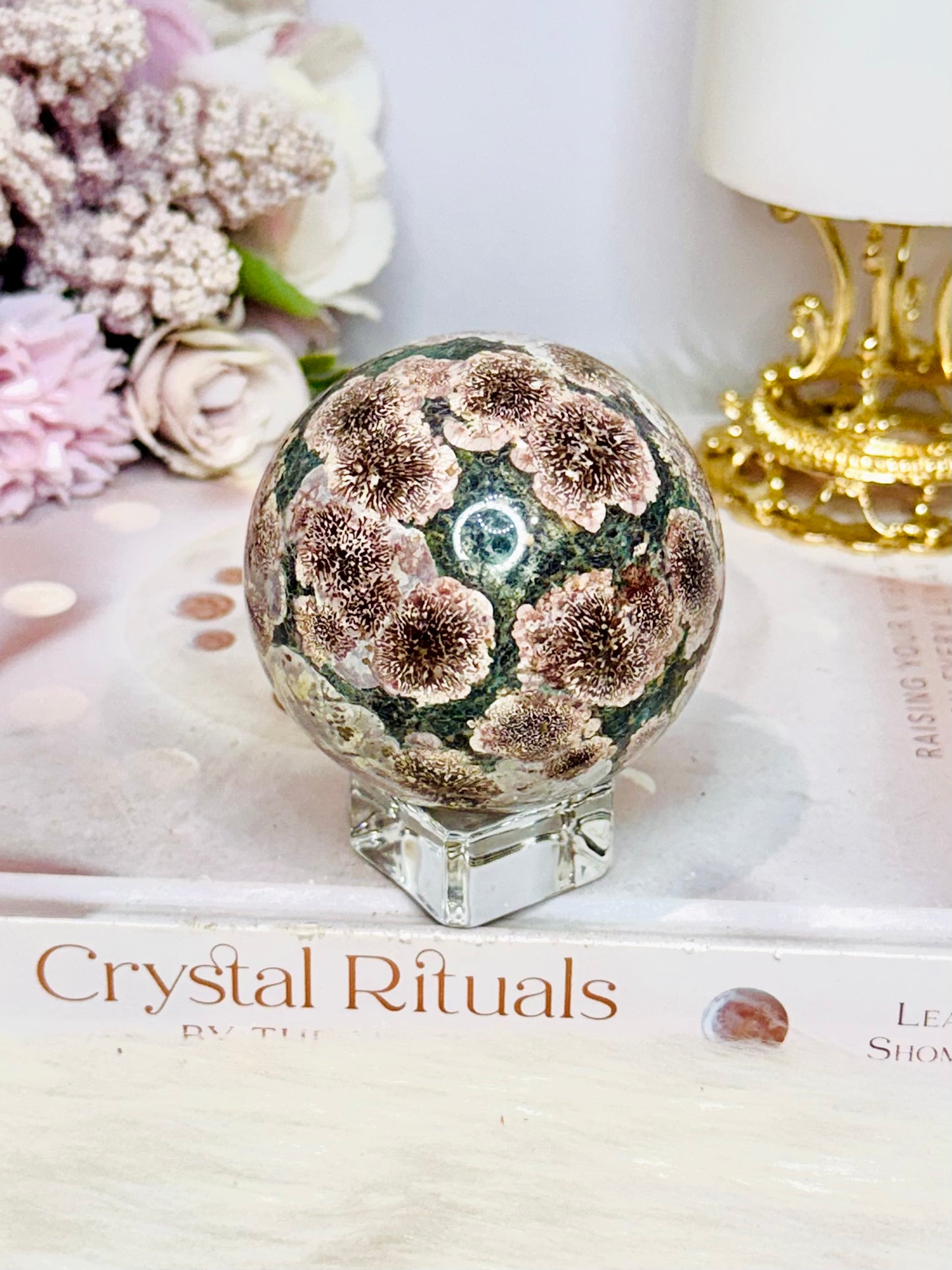 Green Sakura Jasper Sphere On Stand 320g