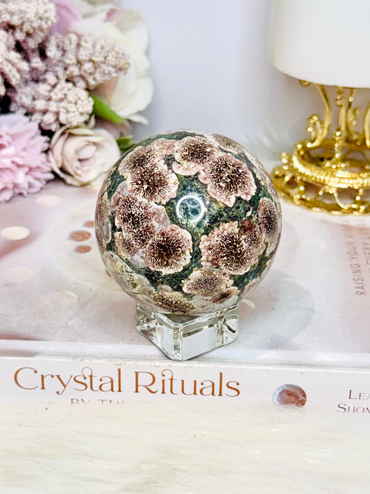Green Sakura Jasper Sphere On Stand 320g