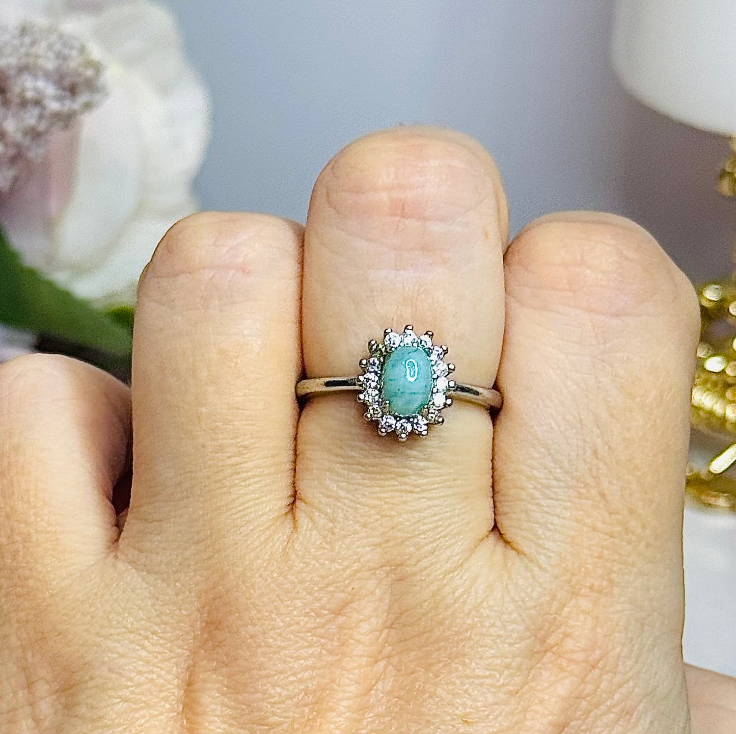 Adjustable Larimar Ring In Gift Bag
