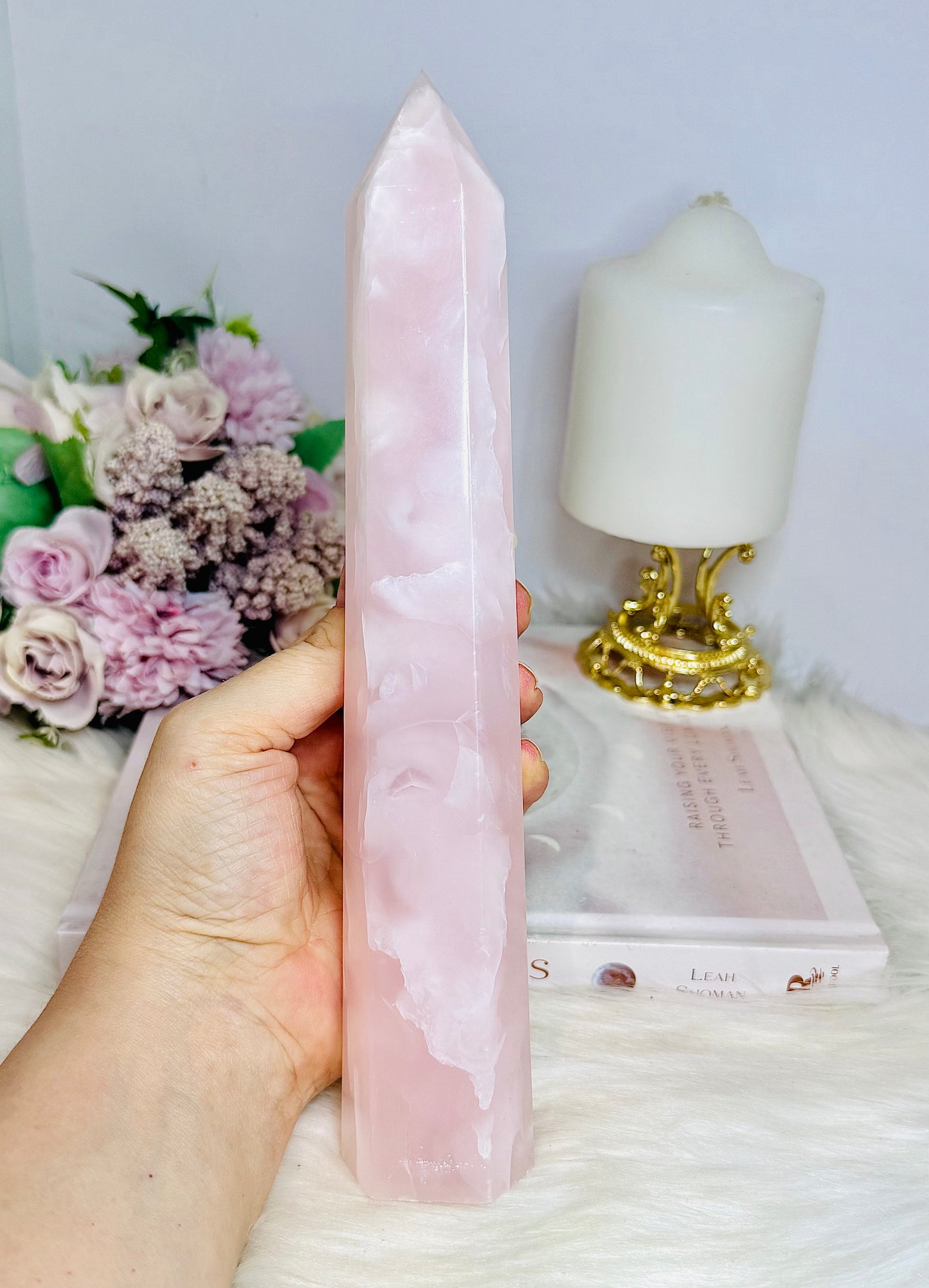 UV Reactive Pink Mangano Calcite Tower | Generator 24cm
