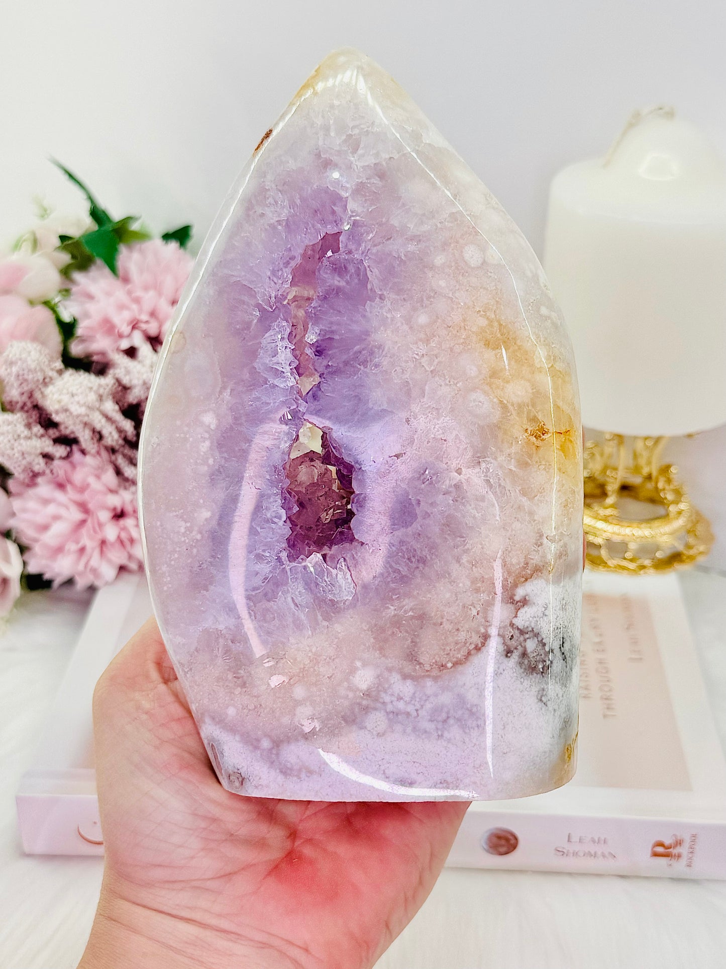 Wow!!! Classy & Fabulous Large Stunning Pink Amethyst X Flower Agate Druzy Freeform From Brazil 17.5cm Tall 1.09KG