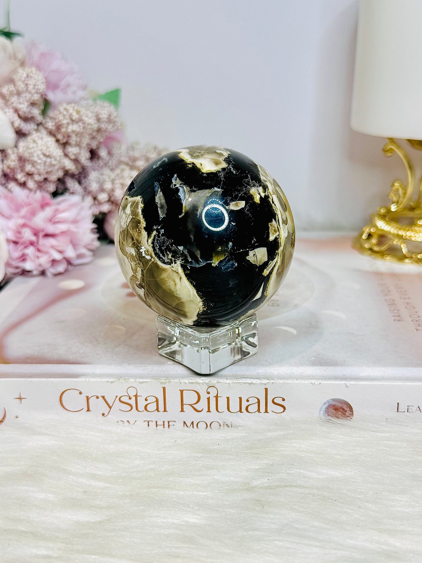 Natural Volcano Agate Druzy Sphere UV Reactive On Stand 297grams