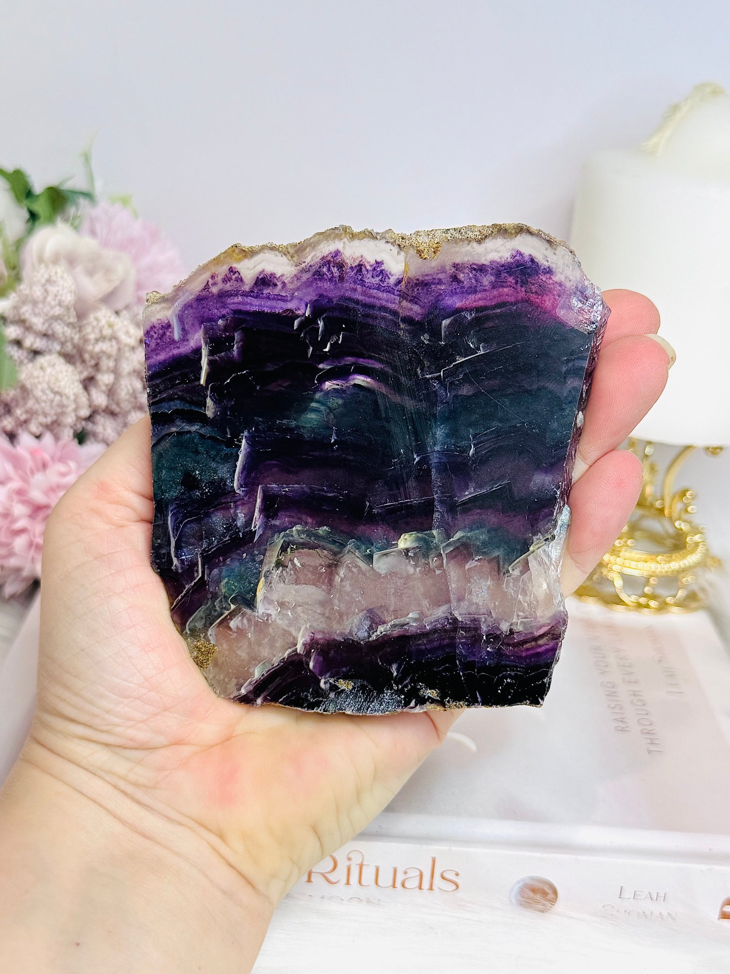 Natural Rainbow Fluorite Slab on Stand 10cm