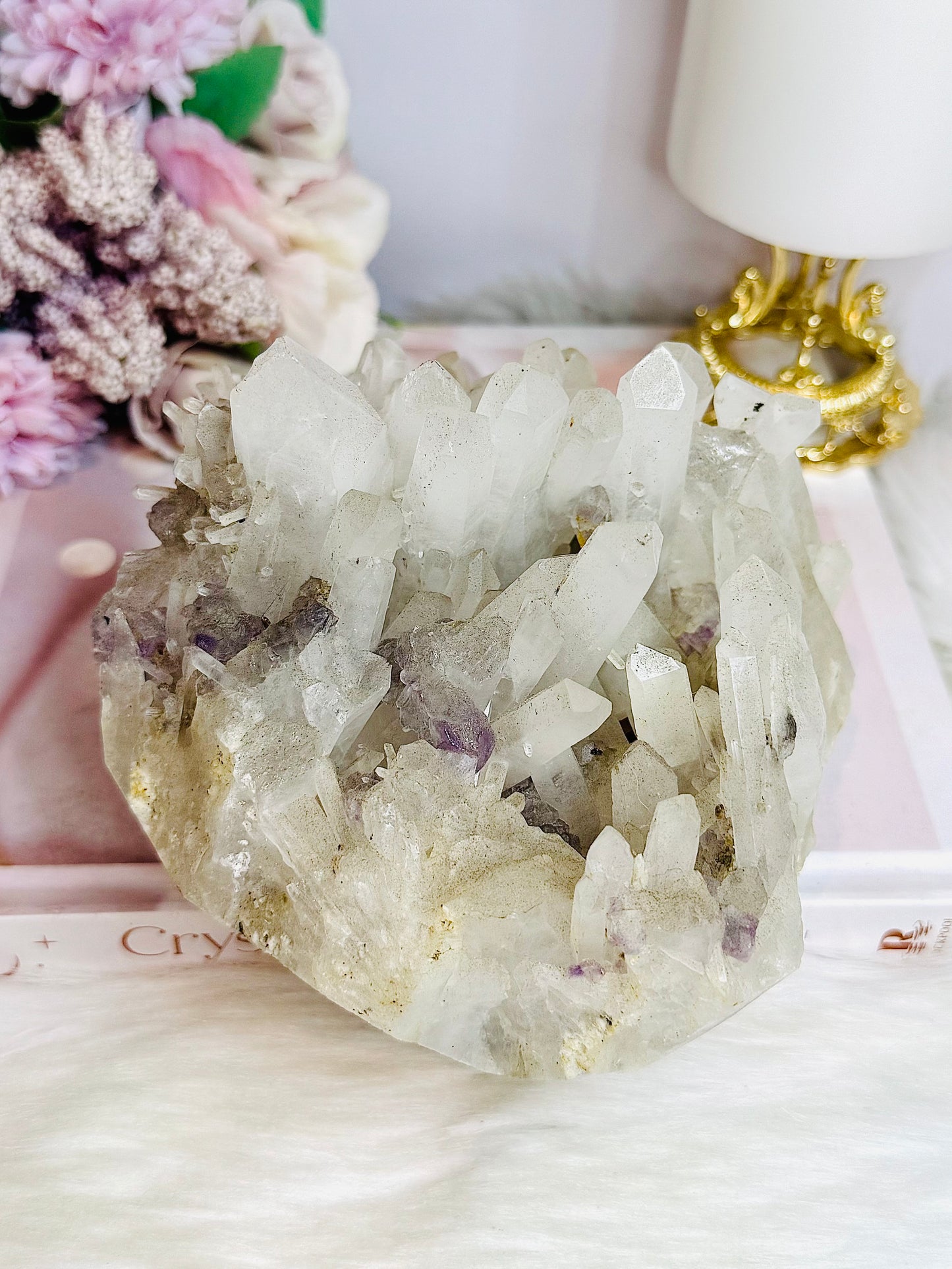 Rare Collectors Piece - Large Natural Clear Quartz Cluster with Purple Fluorite Inclusions 1.6KG