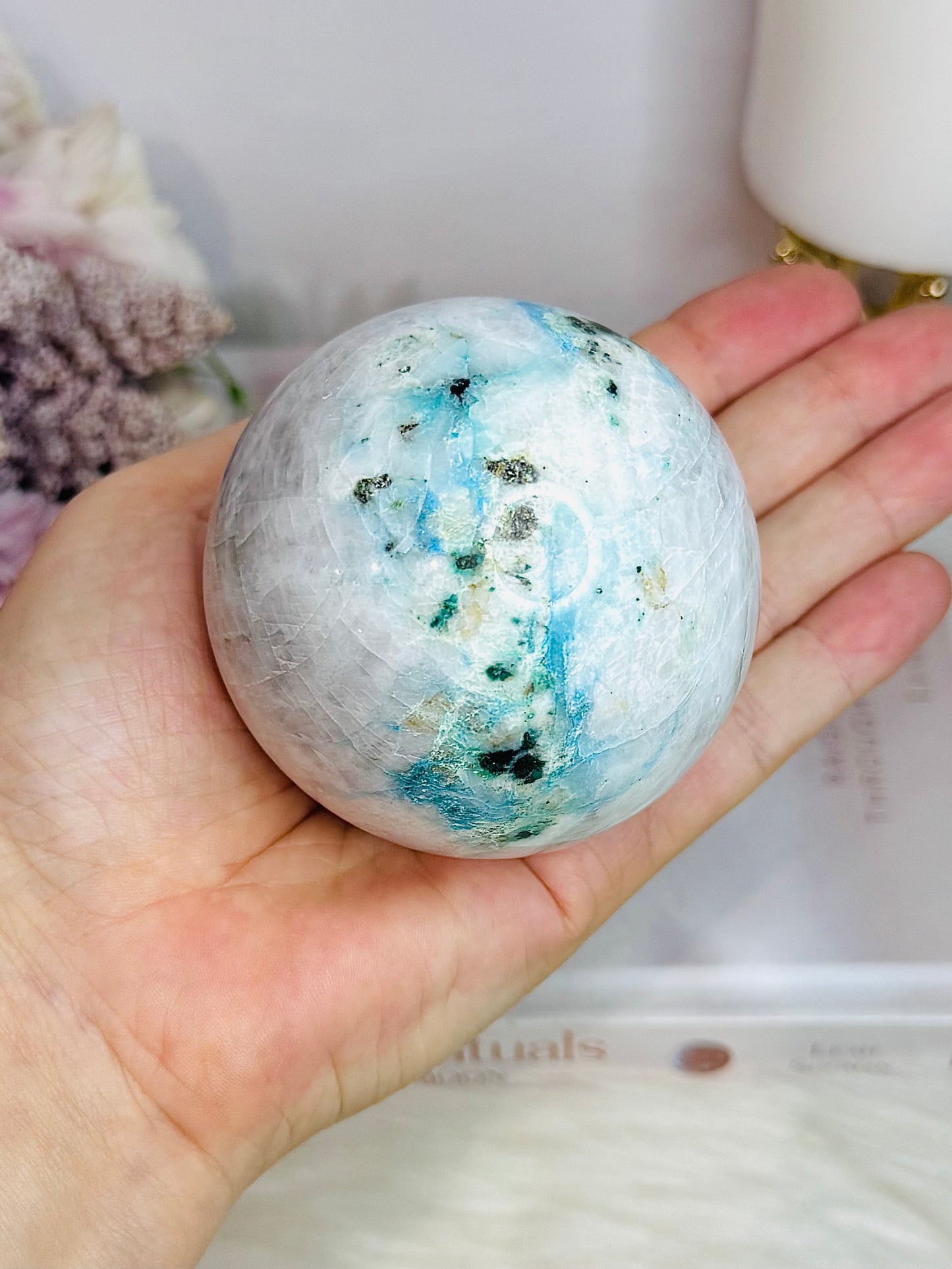 Large Phoenix Stone (Malachite, Chrysocolla, Turquoise) Sphere on Stand 460g