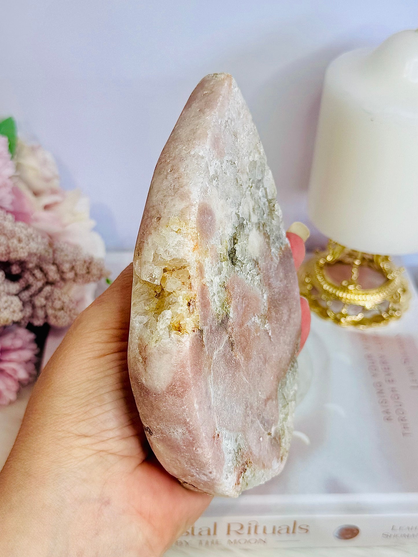 Classy & Fabulous Large 14.5cm 614gram Druzy Pink Amethyst Craved Flame | Freeform From Argentina