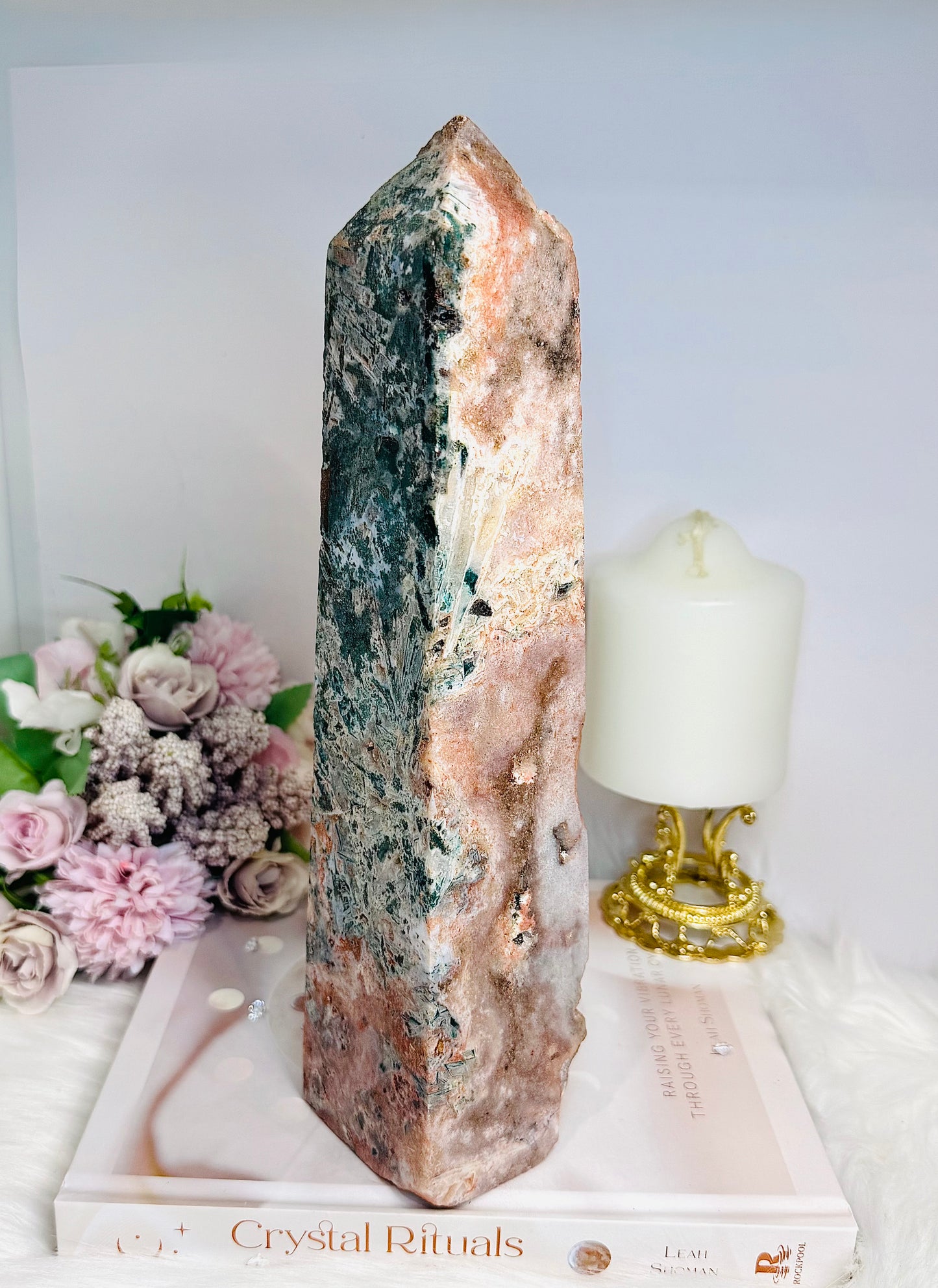 Huge Pink Amethyst Druzy Chunky Tower with Green Jasper Inclusions 27cm 1.7KG