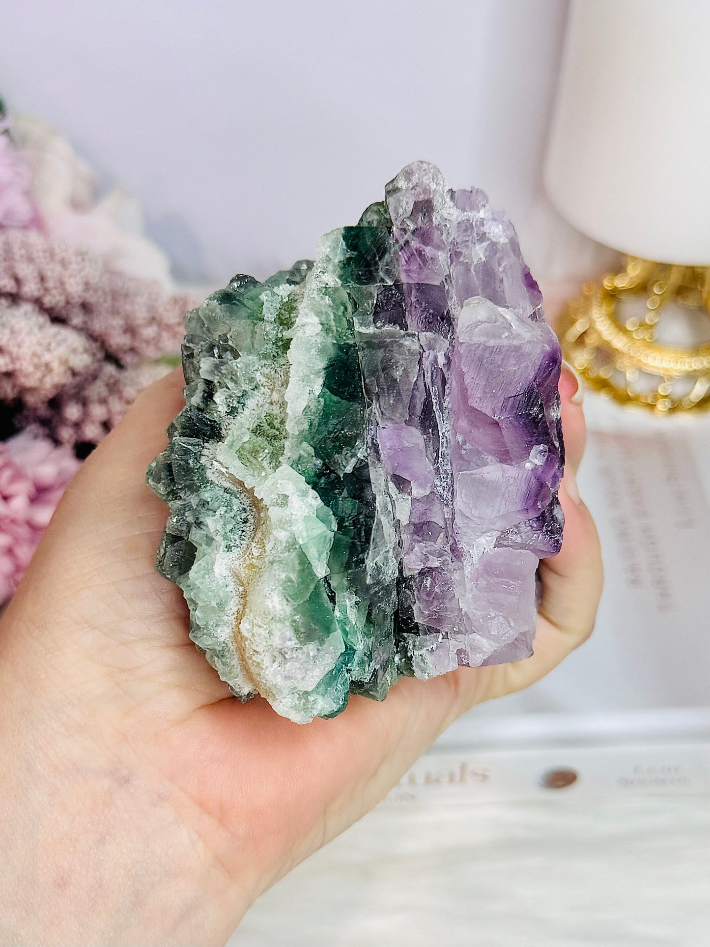 Wow!! Natural 452gram Rainbow Fluorite Specimen ~ Coloured Layers of Green & Purple Just Stunning