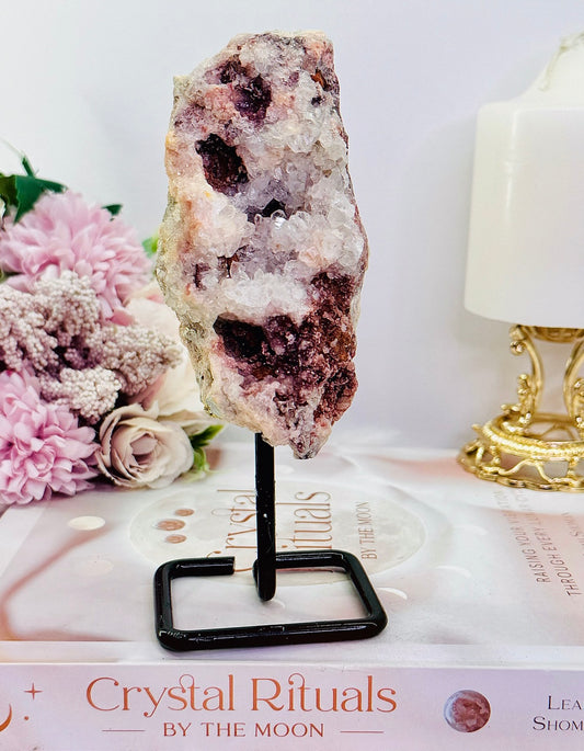 Stunning Large 16cm Natural Pink Amethyst Druzy Geode On Stand From Brazil