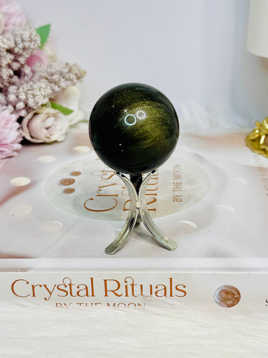 Gold Sheen Obsidian Sphere on Stand 81g