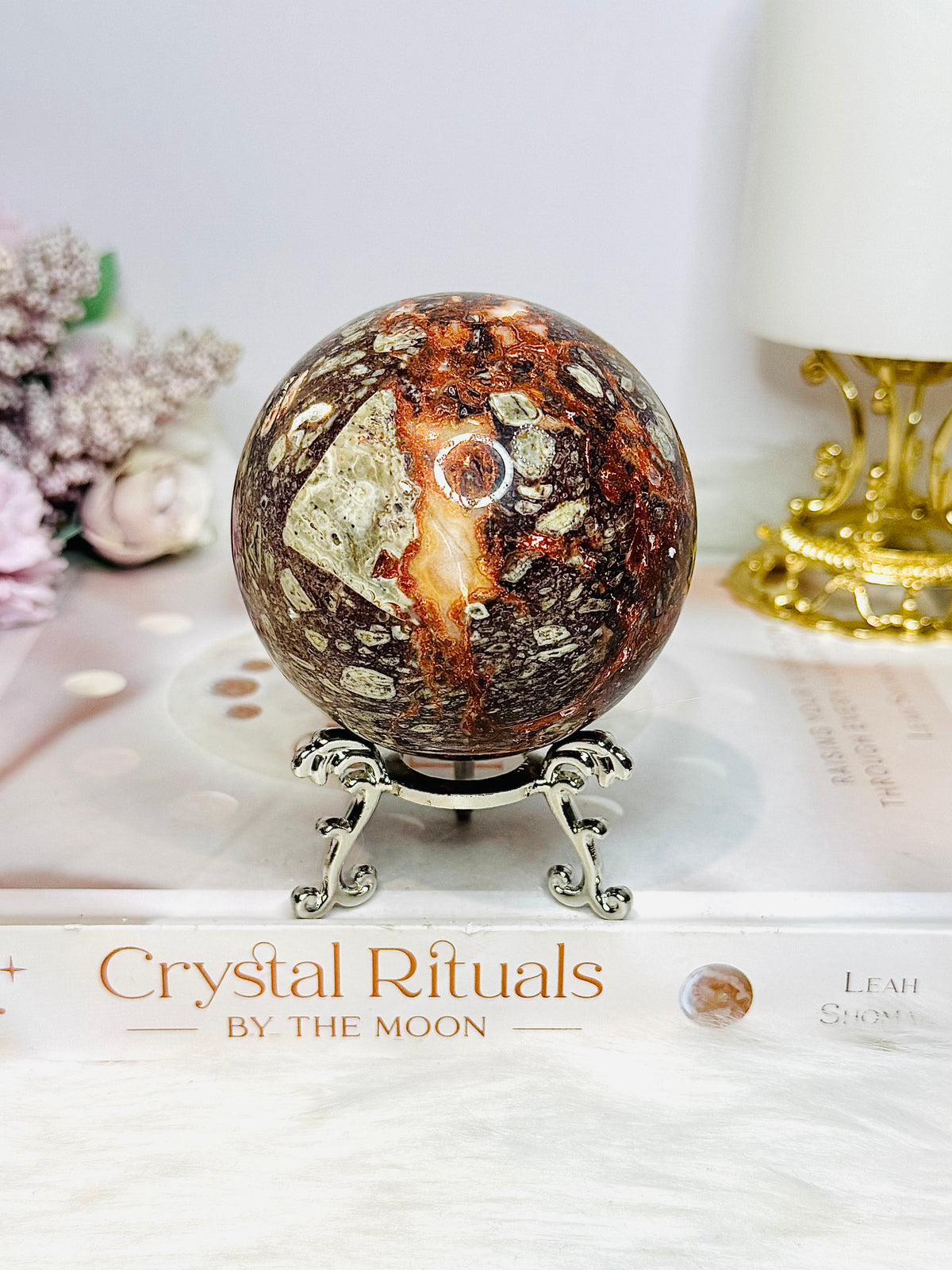 Large Money Agate Sphere on Stand 423g