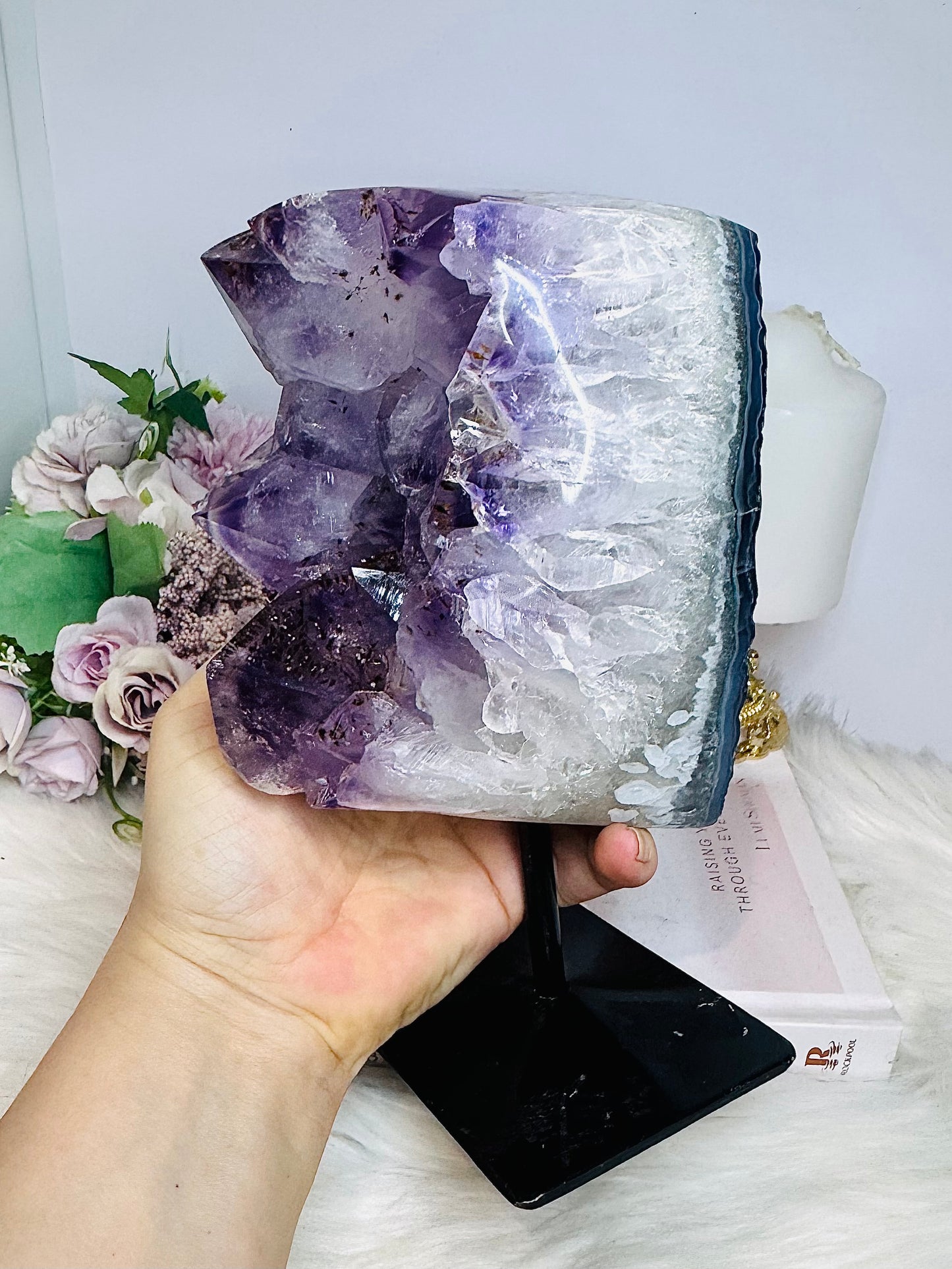 Large High Grade Amethyst with Goethite Inclusions Cluster Freeform On Stand 20cm 2.26KG