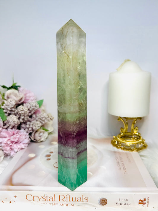 Tall Watermelon Fluorite Tower 21cm with Rainbows