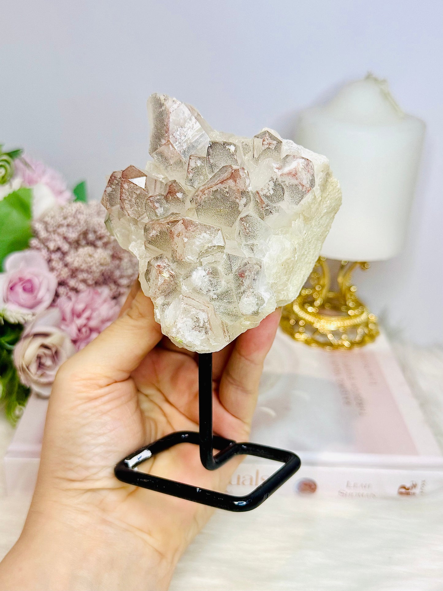 Large Natural Pink Lithium Cluster on Stand 514g