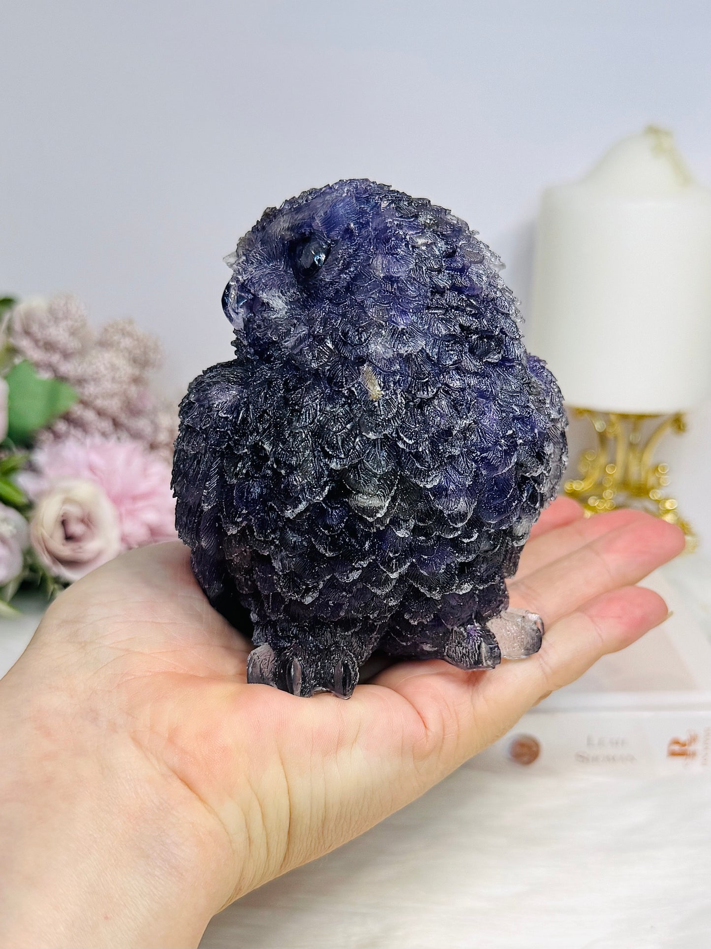 Large Amethyst Filled Resin Owl 10cm 621g