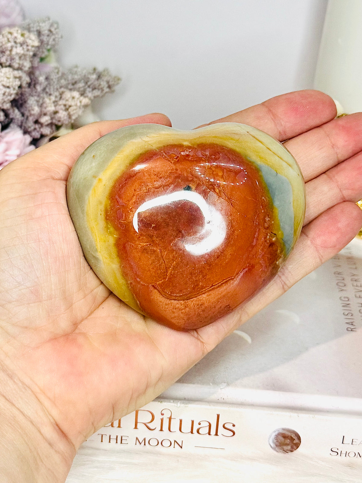 Polychrome Jasper Puffy Heart On Stand 8cm