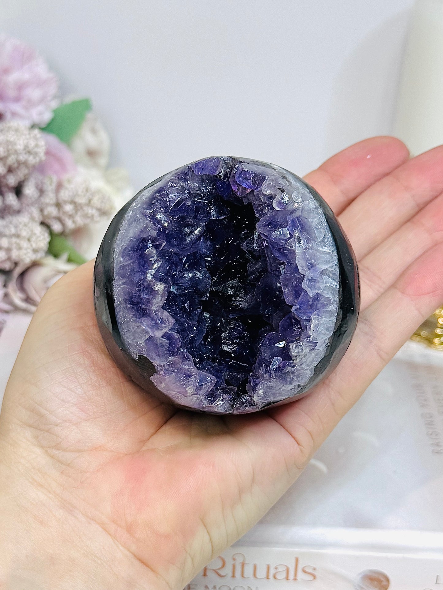 Large Druzy Amethyst Sphere on Stand 381g
