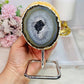 Natural Agate Geode On Silver Stand 14.5cm