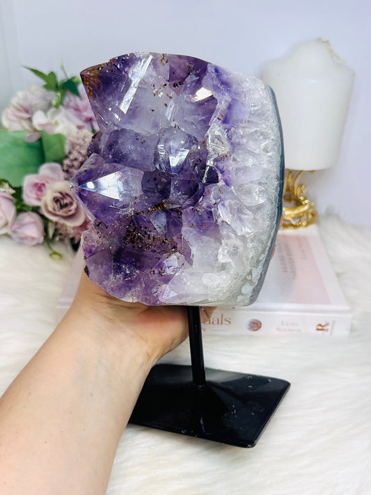 Large High Grade Amethyst with Goethite Inclusions Cluster Freeform On Stand 20cm 2.26KG