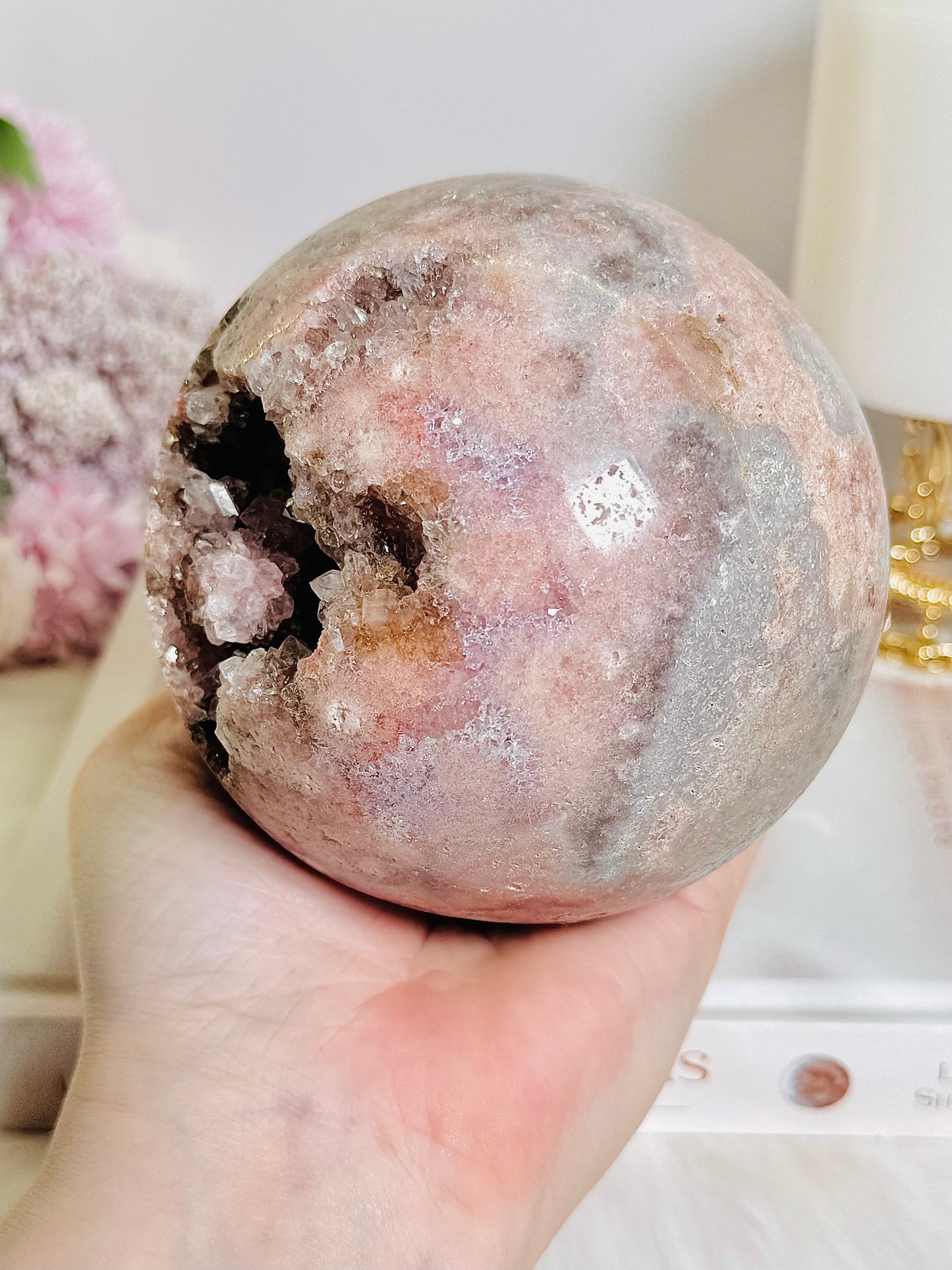 The Pink Amethyst QUEEN ~ Divine Large 10.5cm 1.2KG Druzy Pink Amethyst Sphere on Stand with Stunning Crystallisation