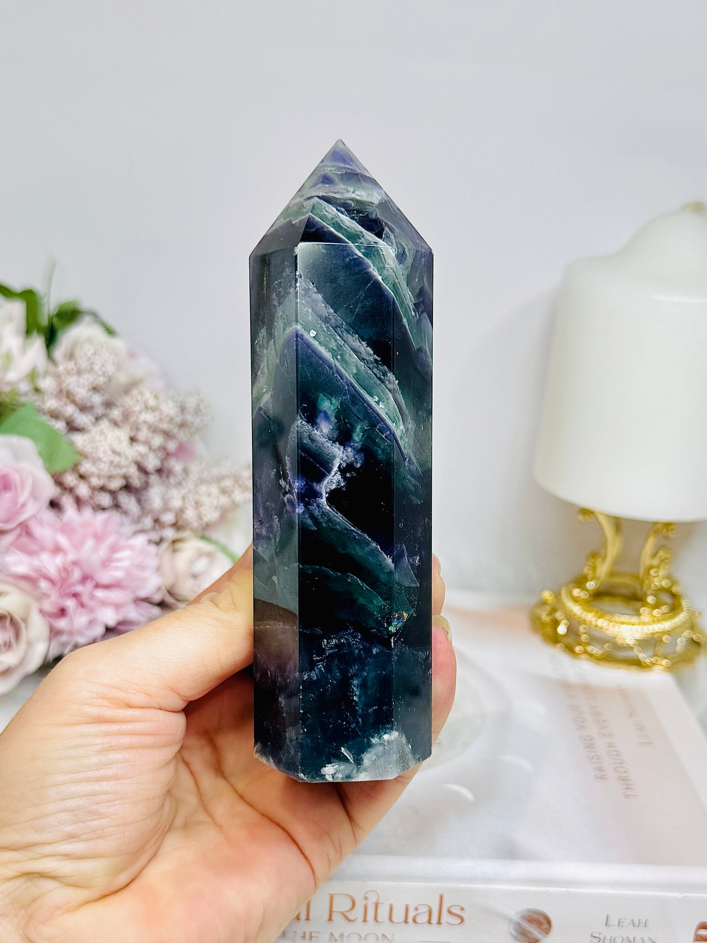 High Grade Rainbow Fluorite Tower 345g 13cm