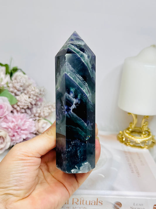 High Grade Rainbow Fluorite Tower 345g 13cm