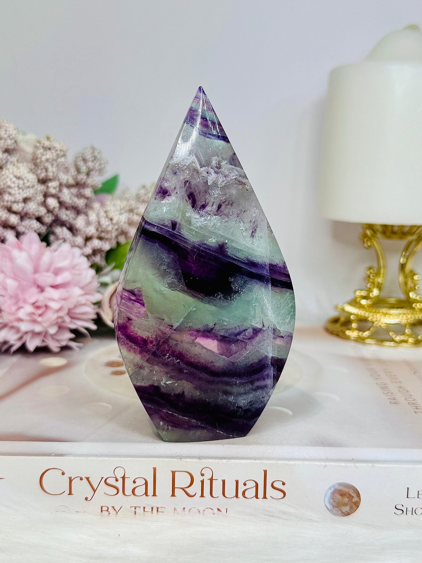 High Grade Large Fluorite Flame with Rainbows 11cm