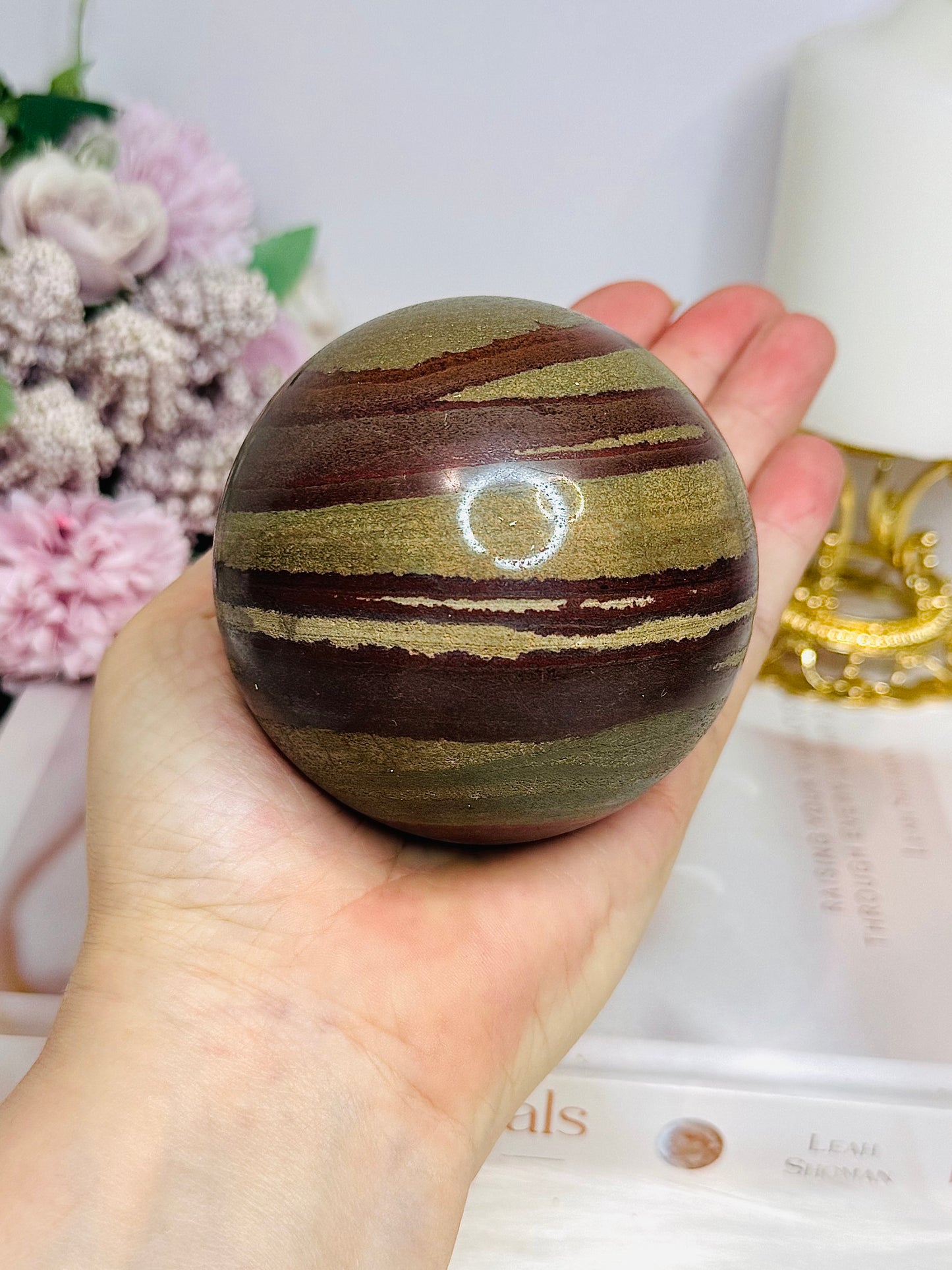 Large Zebra Rock Sphere on Stand 620g