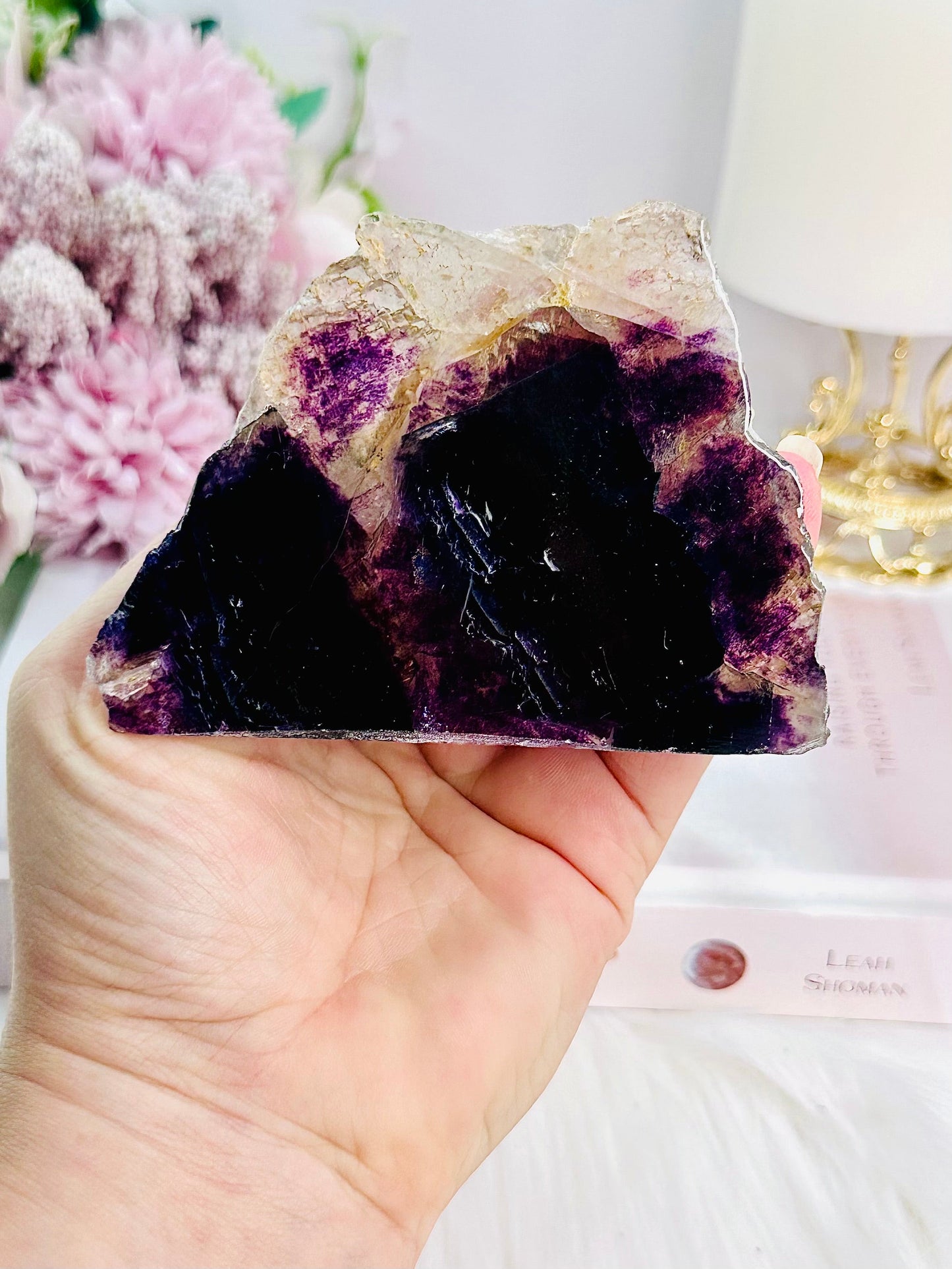 High Grade Free Standing Purple Fluorite Slab 10cm