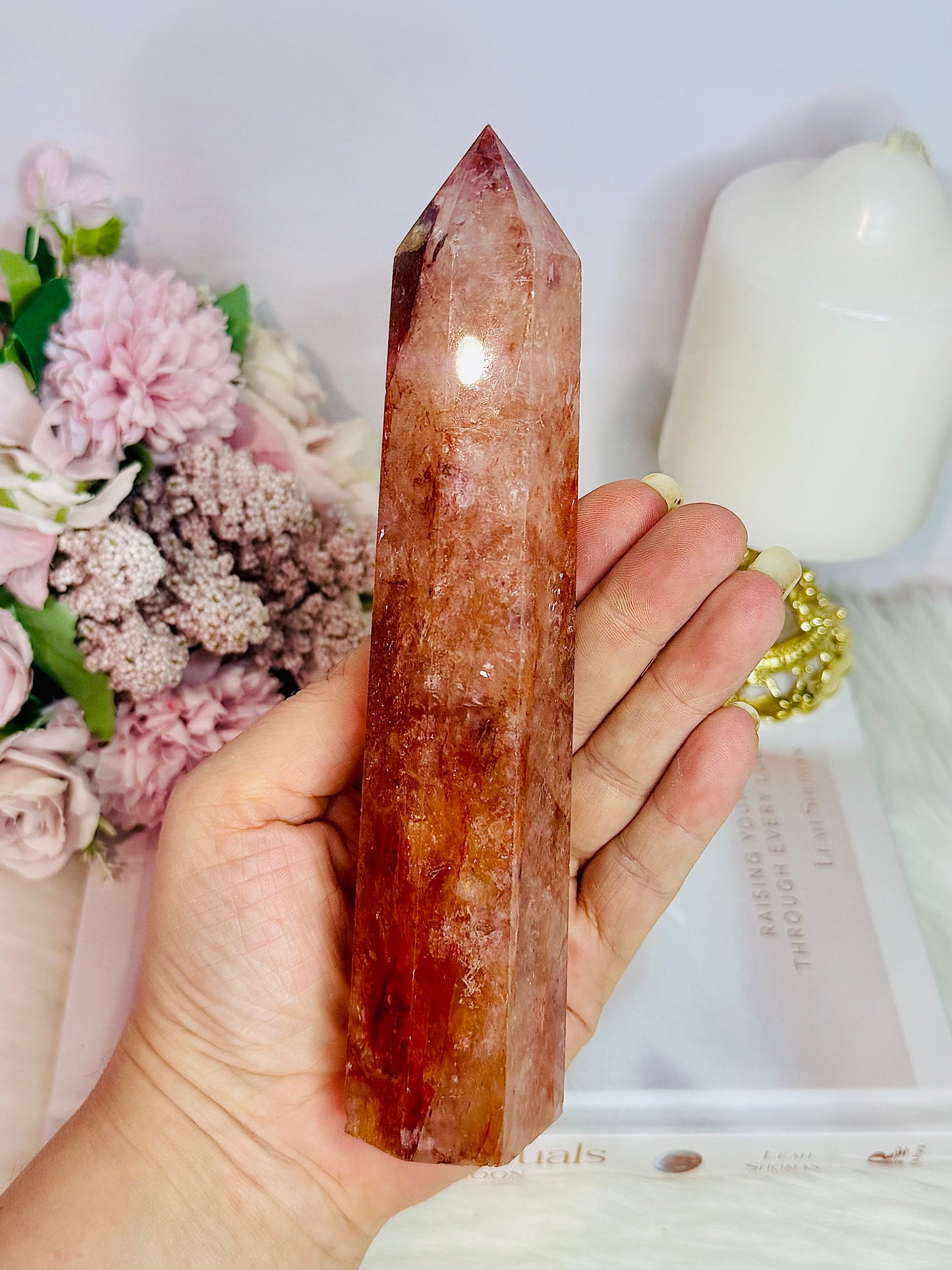 Beautiful Tall 18cm Fire Quartz Tower