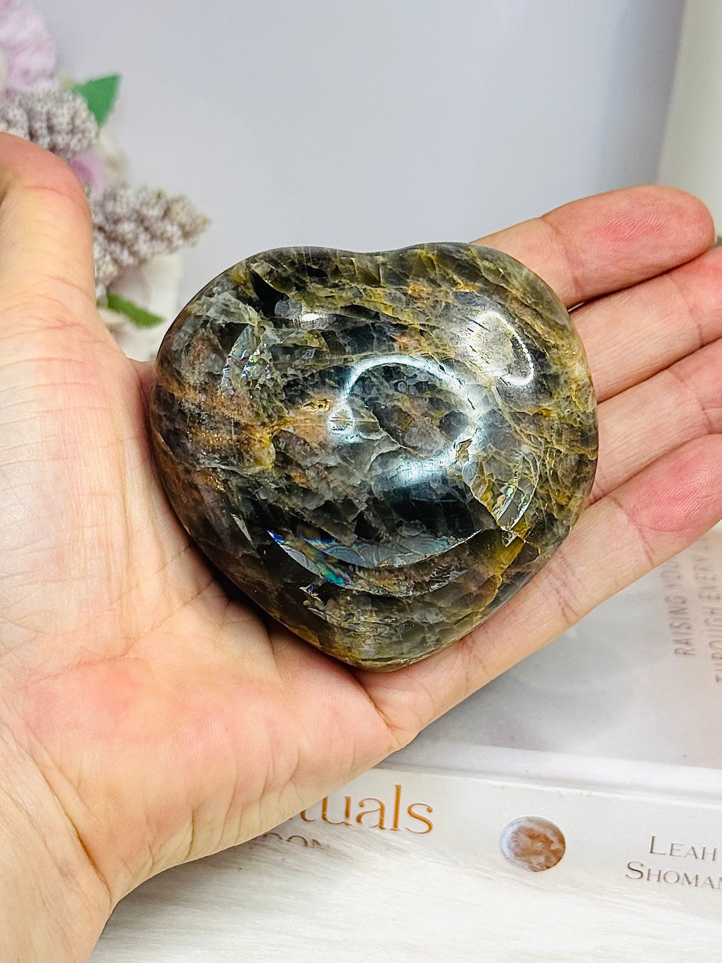 Black Moonstone Puffy Heart with Flash 249g