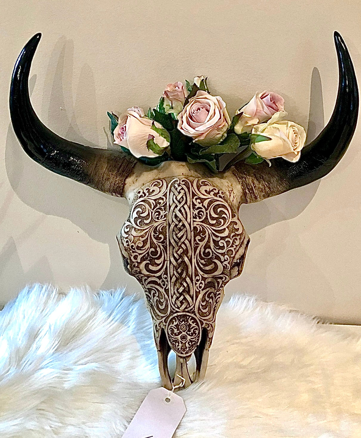 Large Boho Tribal Cow Skull Hanging 45cm (Flowers not included