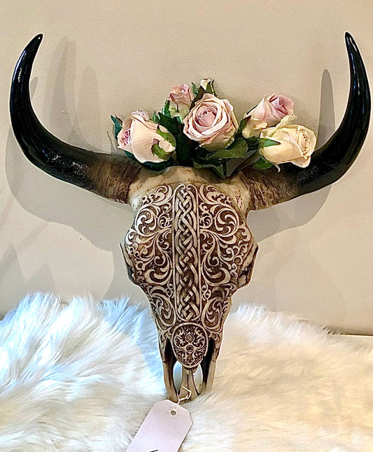 Large Boho Tribal Cow Skull Hanging 45cm (Flowers not included