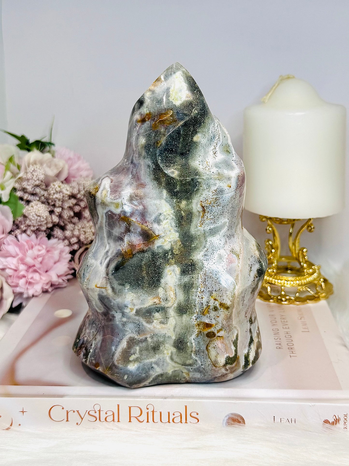 Large Ocean Jasper Carved Flame 17.5cm 1.49KG