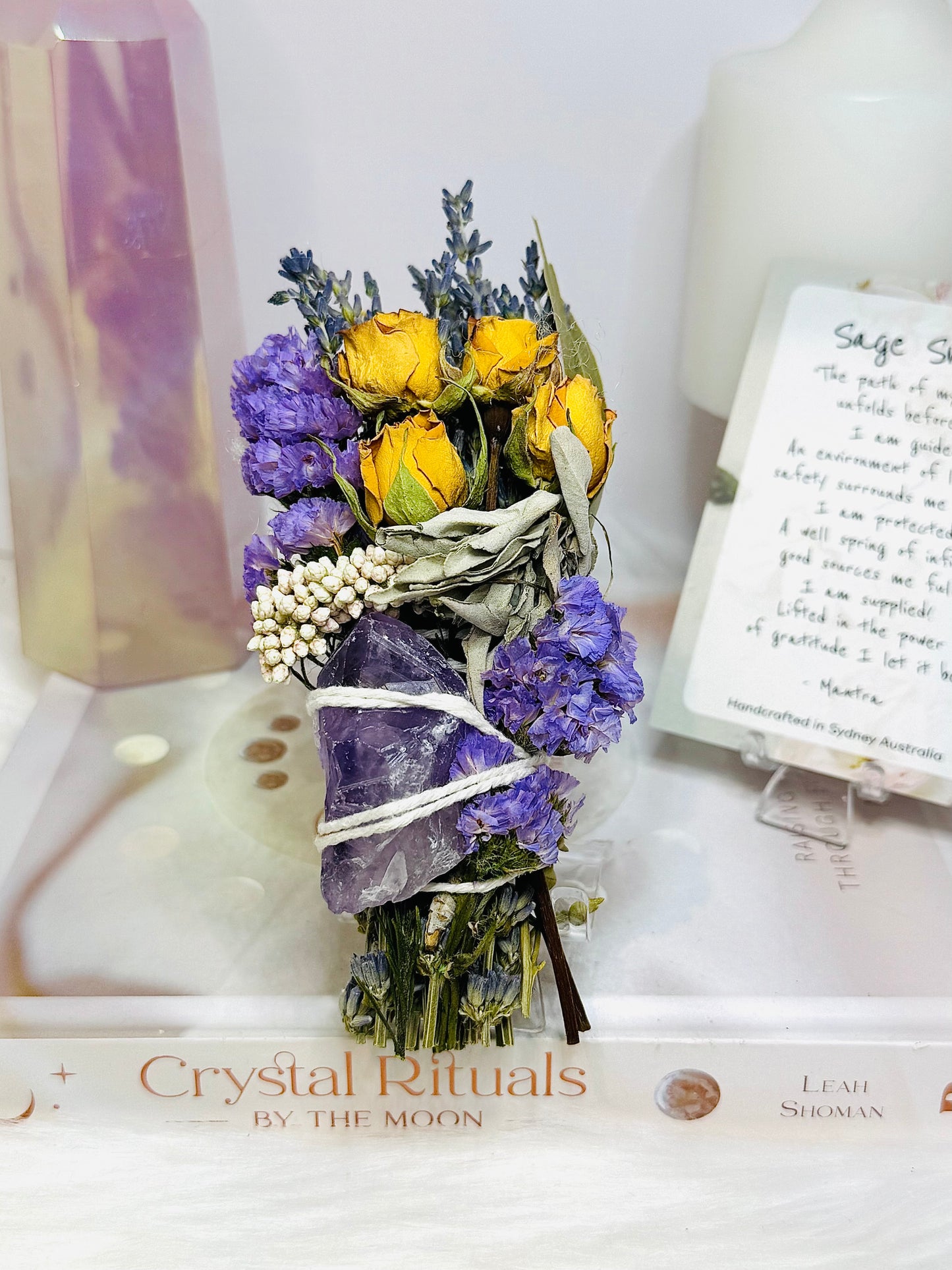 Amethyst Sage Smudge Floral Wand | Handmade Cleansing Bundle (limited stock)
