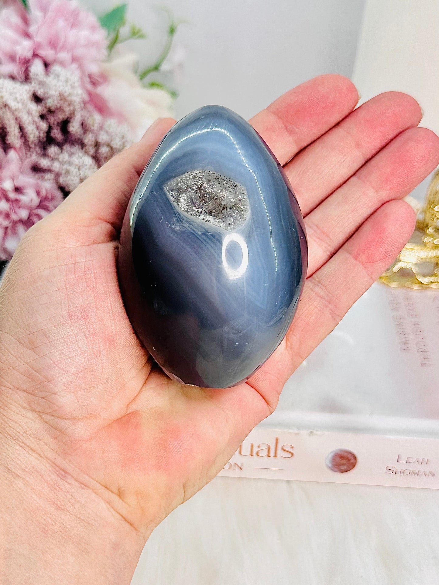 Druzy Agate Carved Egg From Brazil 278g
