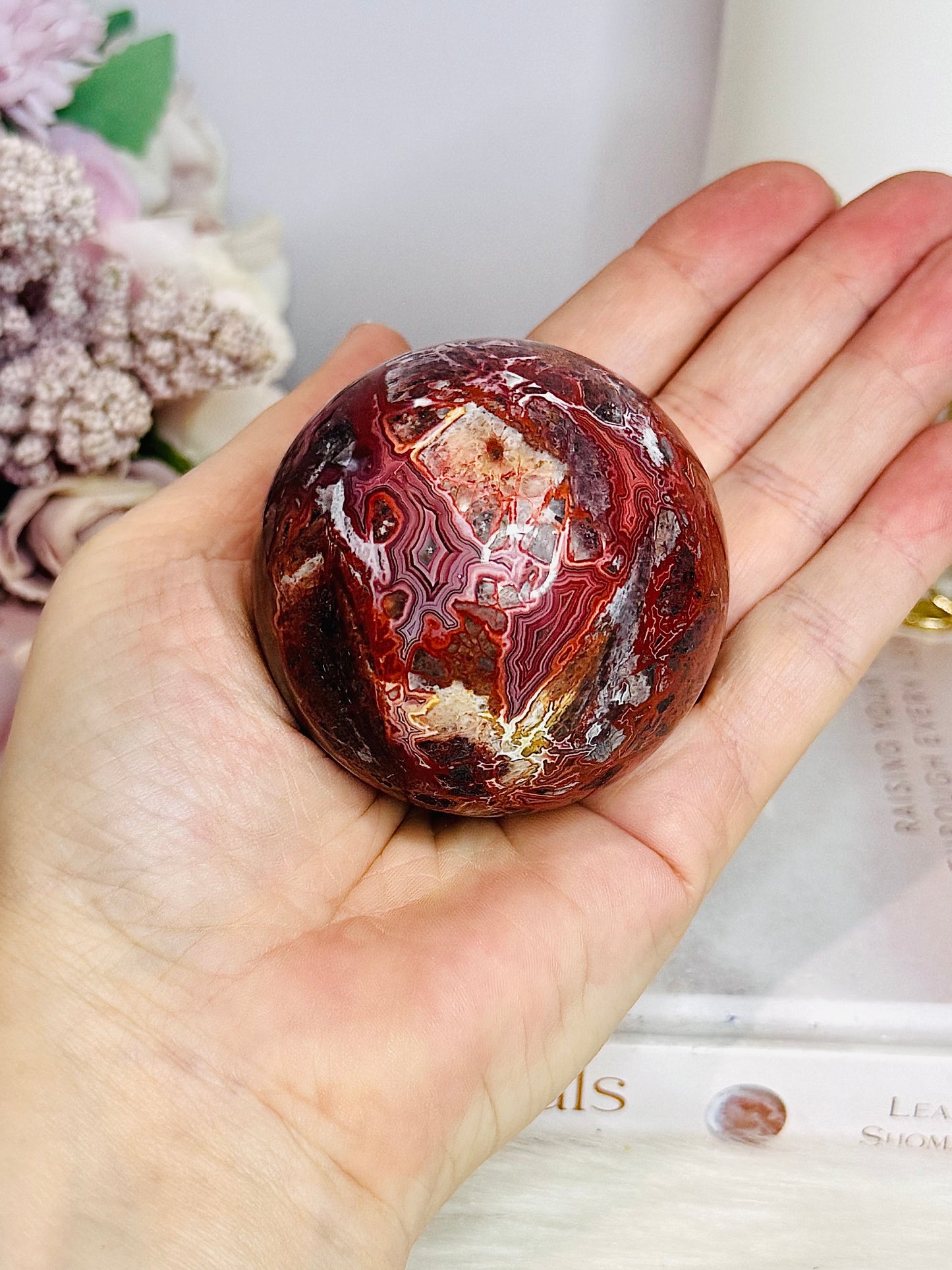 Red Mexican Lace Agate Sphere On Stand 258g
