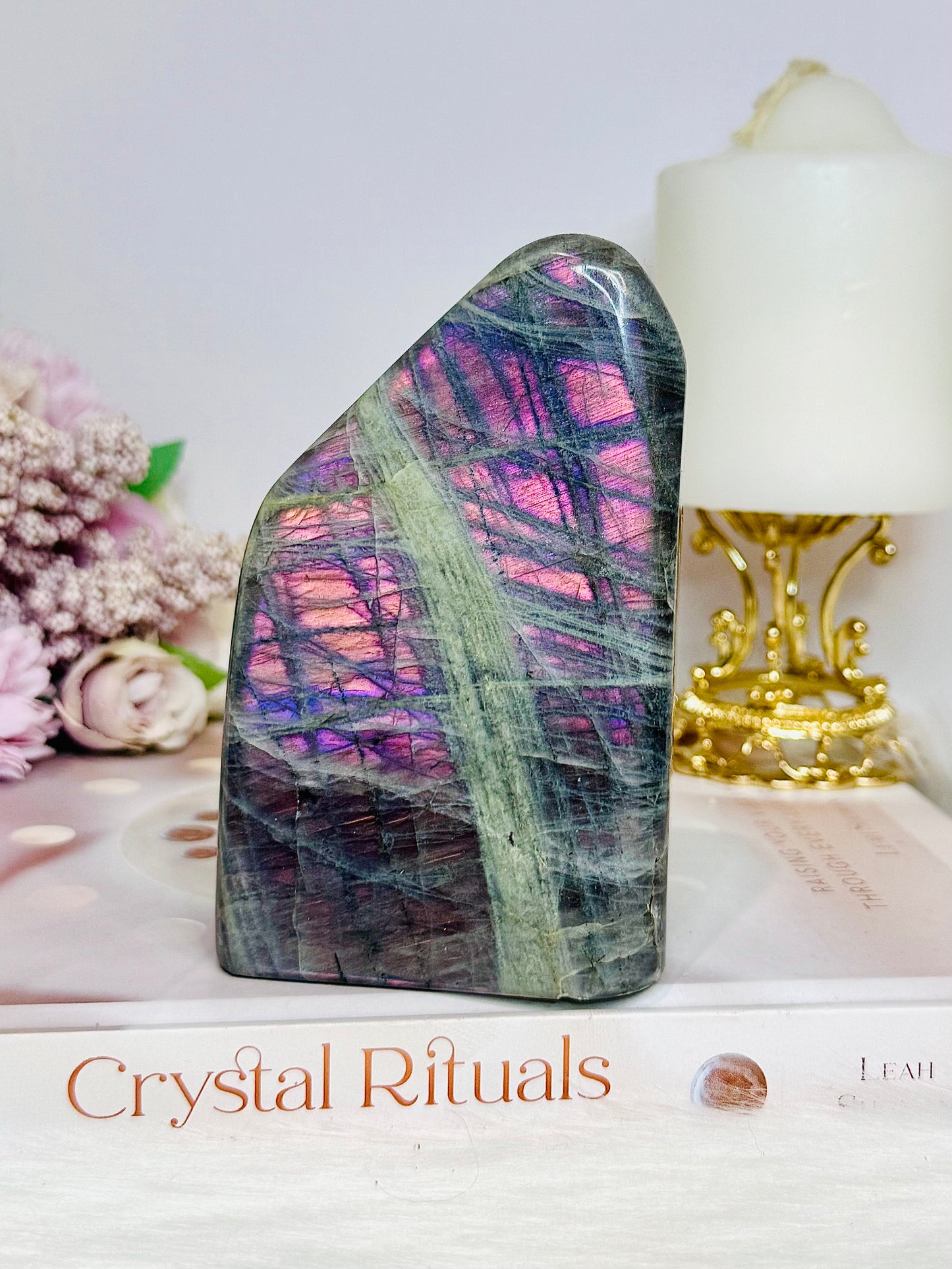 Natural Large Pink & Purple Flash Labradorite Freeform 11cm 610g