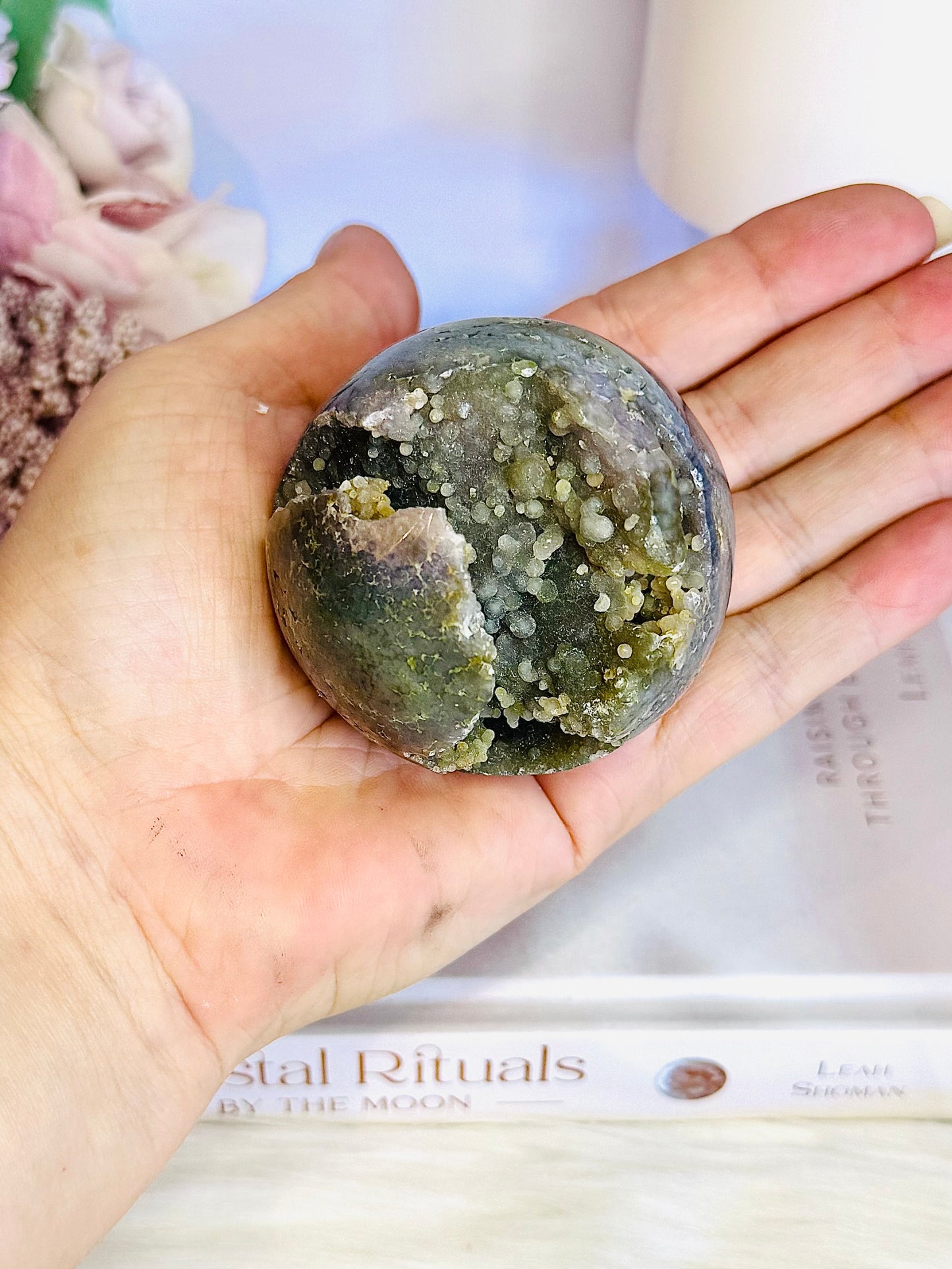 Gorgeous Natural Grape Agate Sphere 227gram On Stand