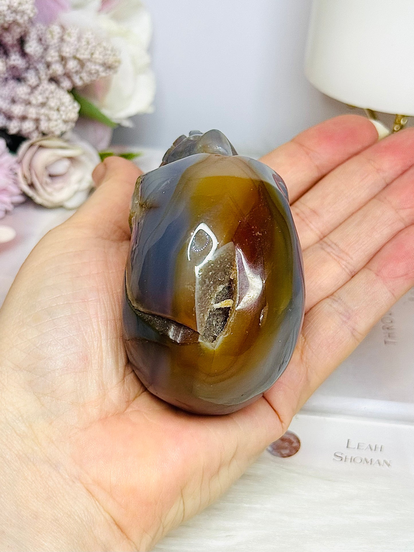 Blue Druzy Agate Carved Skull 9cm 316g