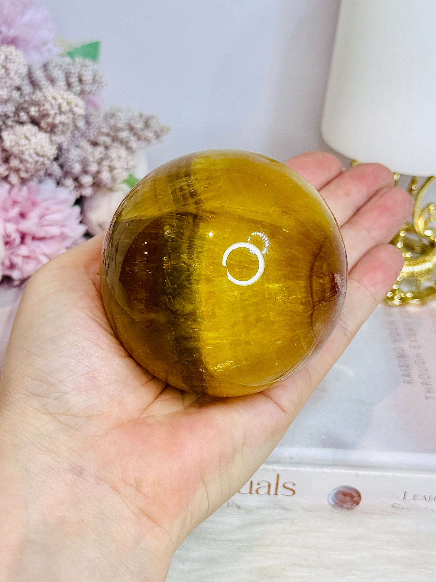 Large Yellow Fluorite Sphere on Stand 635g