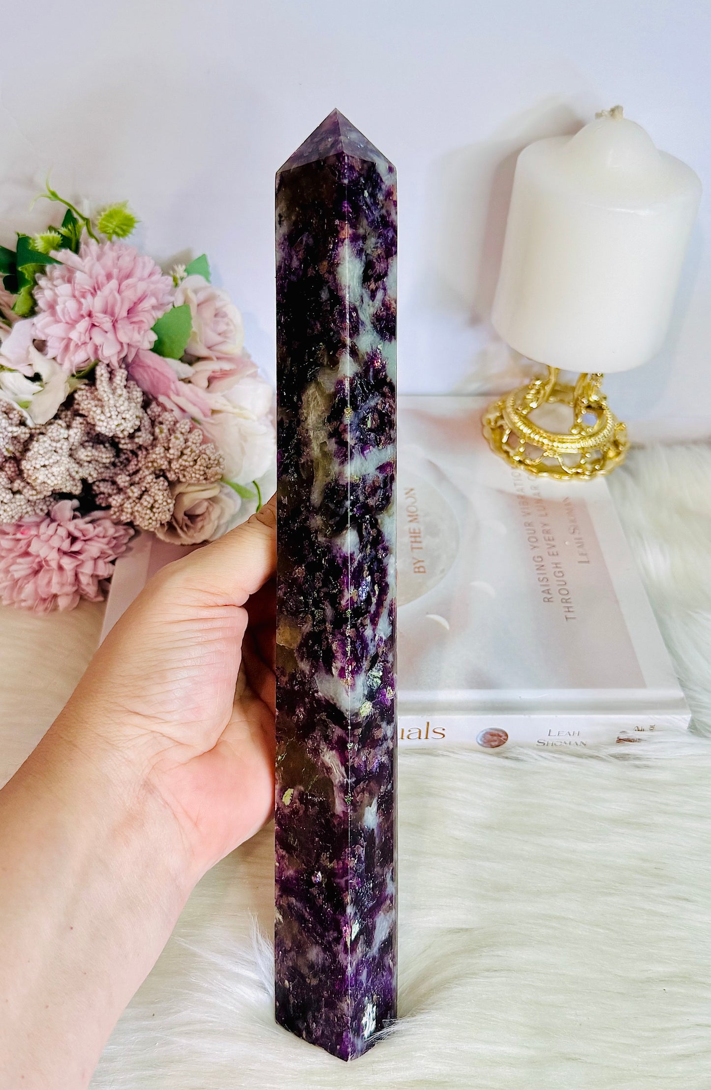 Magical Tall 27.5cm Purple Mica with Smokey Quartz | Lepidolite Tower Absolutely Stunning