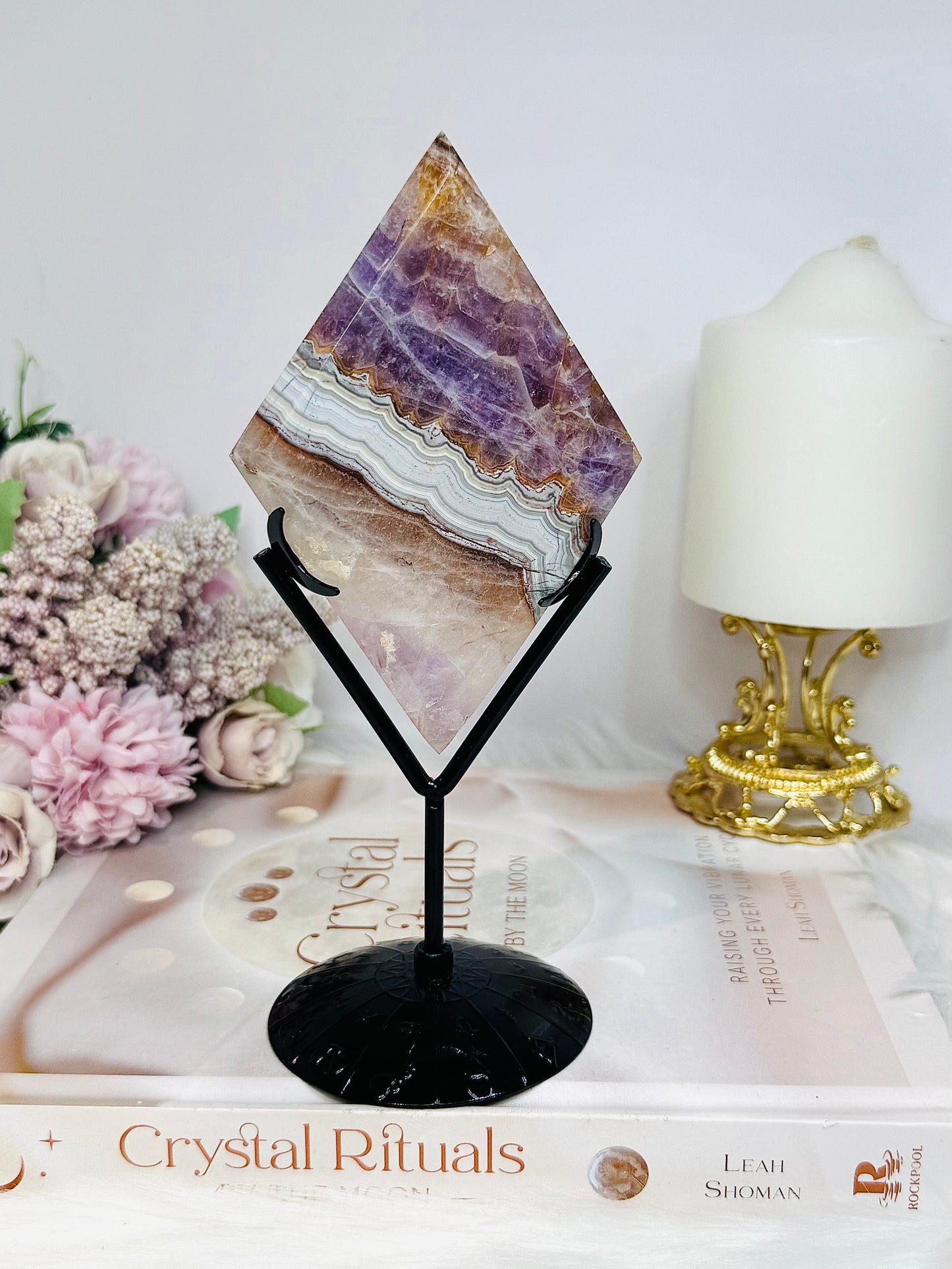 Crazy Lace Amethyst Diamond on Stand 18cm