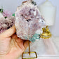 Natural Pink Amethyst Druzy Slab on Gold Stand 15cm
